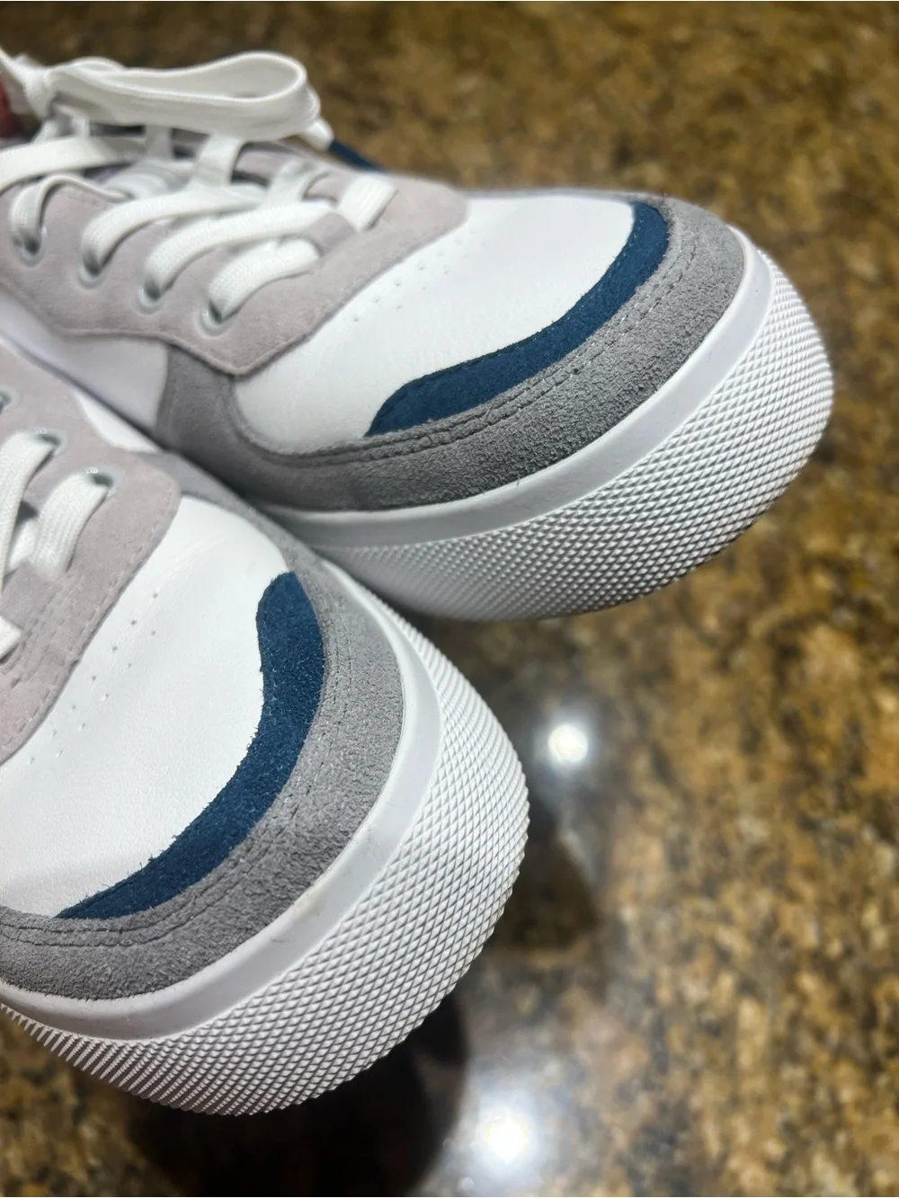 Taos Footwear Women's White and Blue Leather & Suede Sneakers